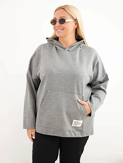Dámska mikina Plus Size z viskózy s kapucňou a klokaním vreckom, sivá melírovaná