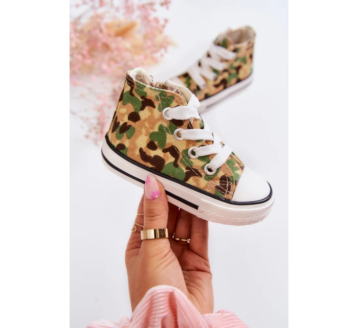 Dětské vysoké tenisky s zipem Béžová a zelená Filemon