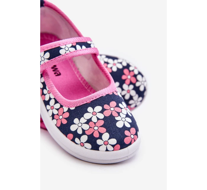 Dziecięce Baleriny W Kwiatuszki Granatowo-Różowe Noah Dziecięce Baleriny W Kwiatuszki Granatowo-Różowe Noah
