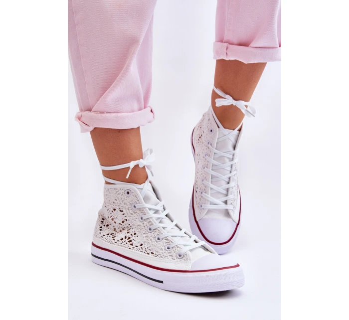 Dámské krajkové vysoké tenisky bílá model 21621978 - Boto