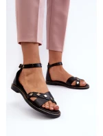 model 21657362 Ploché Dámské Kožené Sandály Černé - Zazoo