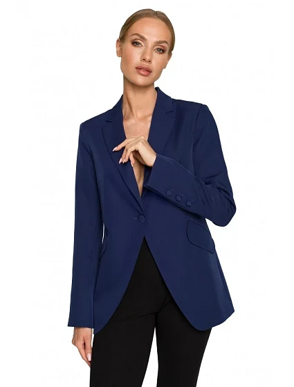 M701 Sako s jedným gombíkom a asymetrickými vreckami - tmavo modré