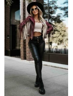 model 21337606 Krátká bunda s třásněmi z měkké ekokůže vínová - numoco basic