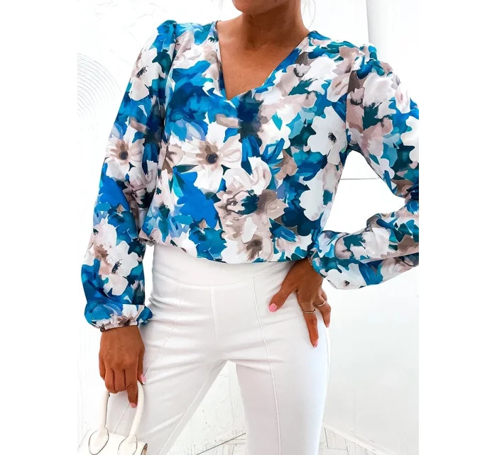 Tyrkysová blúzka s volánovými rukávmi (021)