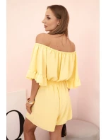 Dámsky bavlnený overal bez rukávov so zaväzovaním v páse ecru