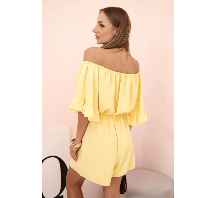 Dámsky bavlnený overal bez rukávov so zaväzovaním v páse ecru