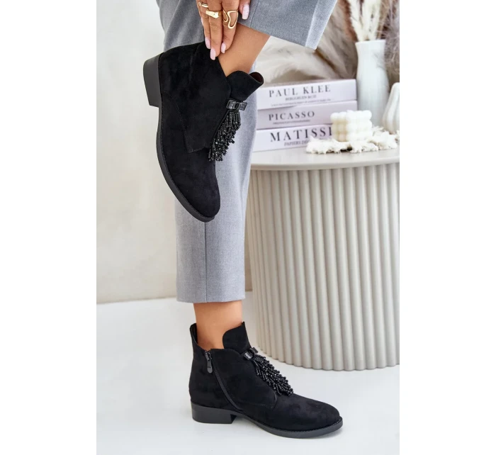 Zateplená nízka členková obuv s ozdobou na zips S.Barski Black Zateplená nízka členková obuv s ozdobou na zips S.Barski Black