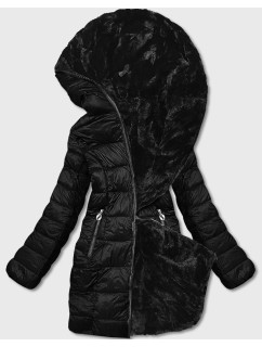 Čierna obojstranná dámska bunda-kožušinka (B8053-1)