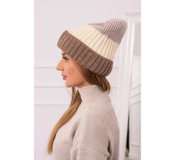 Fleecová čiapka Bojana K265 tmavo béžová+ecru+svetlo béžová