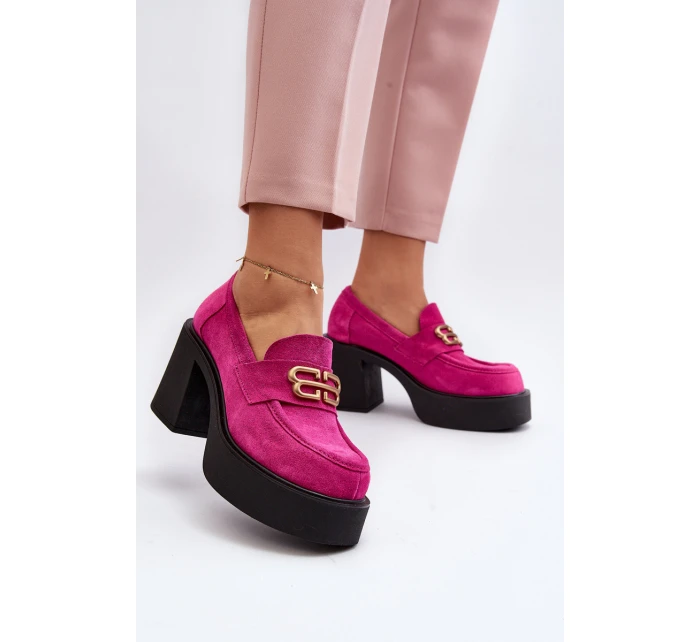 Zazoo 20170 Półbuty Zamszowe Damskie Na Słupku Fuksja