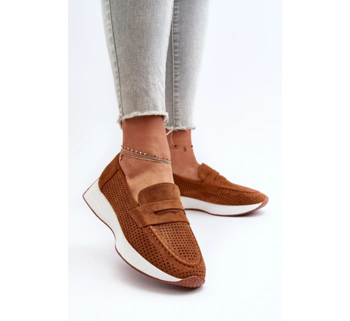 Mokasyny Damskie Na Platformie Eko Zamszowe Camel Inesqua