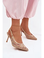 Dámské sandály na podpatku s krajkou tmavě béžové model 22103110 - Boto