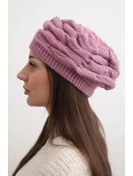 Dámska zimná vlnená čiapka s ozdobným pletením a kamienkami K397 fialová