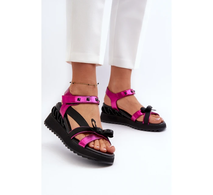 Dámské sandály s mašlí D&A model 21660353 fuchsie - S.Barski