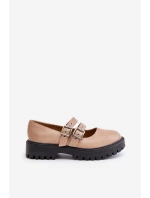 Półbuty Damskie Z Paskami Eko Skórzane Beżowe Terione Półbuty Damskie Z Paskami Eko Skórzane Beżowe Terione