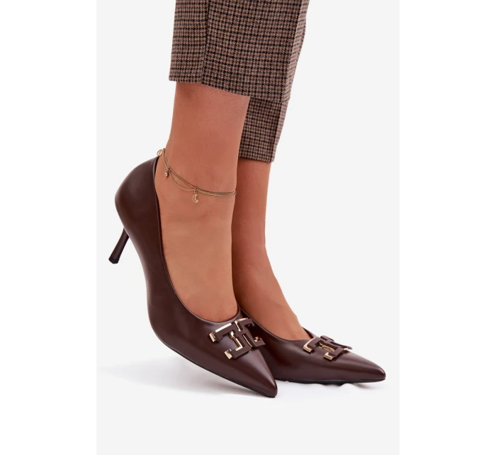 Podpatky Lodičky s ozdobou Eko kůže Hnědé model 22037630 - Boto