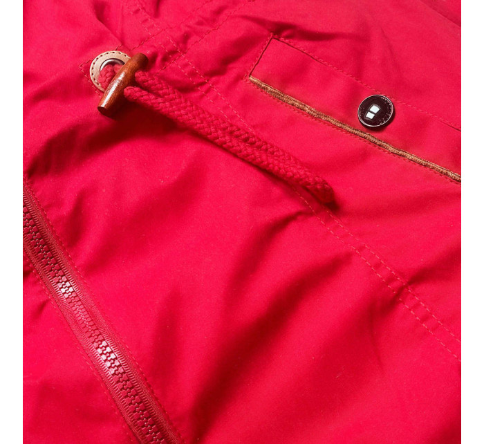 Krátka červená bunda parka s kapucňou (TLR335)