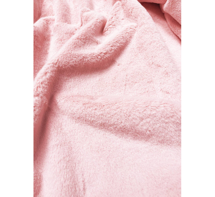 Růžová dámská bunda s mechovitým kožíškem pro přechodné období (M-1733)