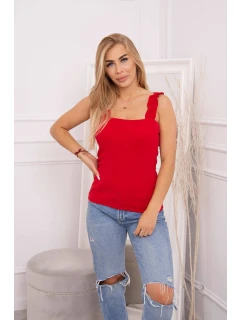 Blúzka bez ramienok s volánikmi červená