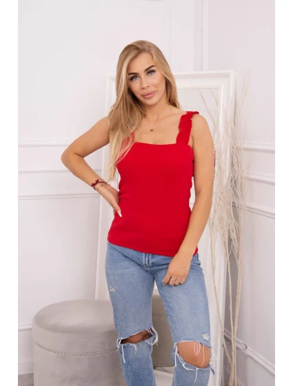Blúzka bez ramienok s volánikmi červená