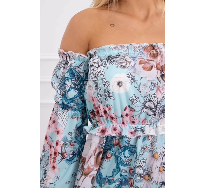 Španielske kvetinové šaty v mätovej farbe Španielske kvetinové šaty v mätovej farbe