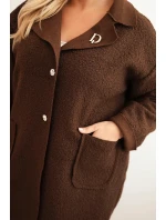 Dámský kabát Plus Size beránek s vlnou a kapsami hnědý Dámský kabát Plus Size beránek s vlnou a kapsami hnědý