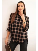 Dámská kostkovaná bavlněná košile s delším zadním dílem černá Dámská kostkovaná bavlněná košile s delším zadním dílem černá