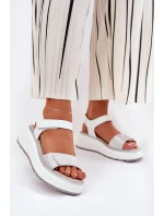 Dámské Kožené Sandály Na Platformě A Klínu Na Suchý Zip model 21690910 Stříbrné - S.Barski