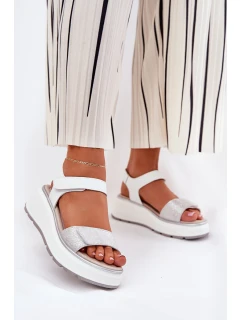 Dámské Kožené Sandály Na Platformě A Klínu Na Suchý Zip model 21690910 Stříbrné - S.Barski