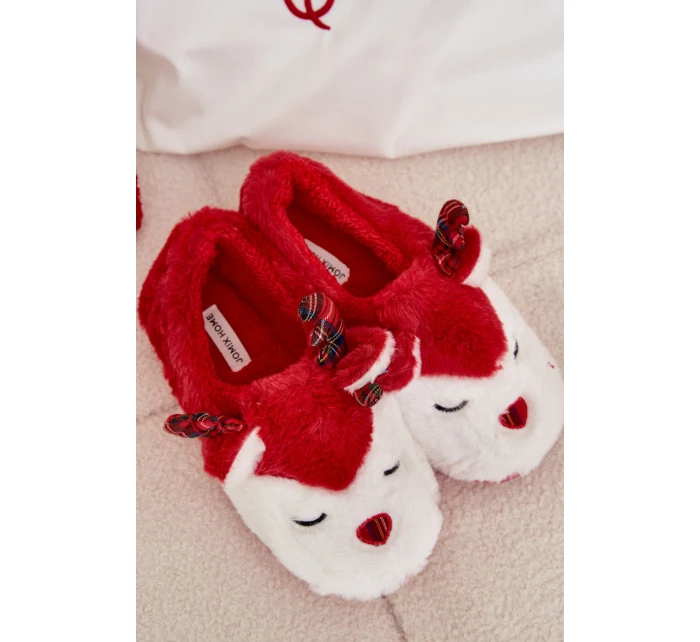 Vánoční dámské pantofle s motivem soba kožené červené Orsella
