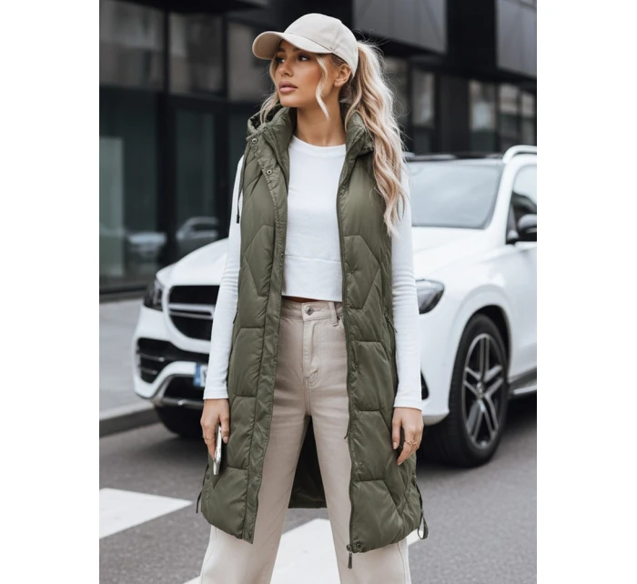 Dámská dlouhá prošívaná zelená vesta Dstreet model 21993347 - FashionStreet