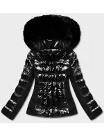 Čierna krátka lesklá bunda na prechodné obdobie (DK100-1)