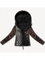 Miss TiTi Čiernohnedá krátka voľná bunda s leopardím vzorom (25898)