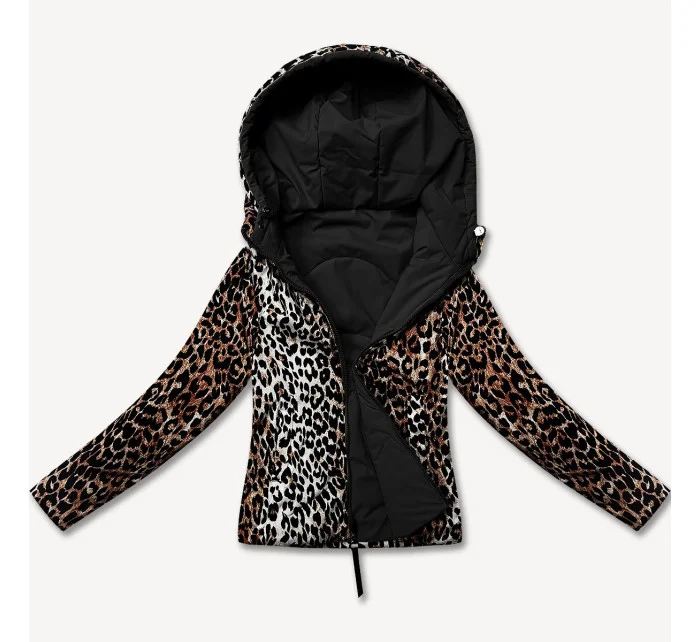 Miss TiTi Čiernohnedá krátka voľná bunda s leopardím vzorom (25898)