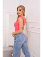 Blúzka s volánikmi bez ramienok ružová neónová