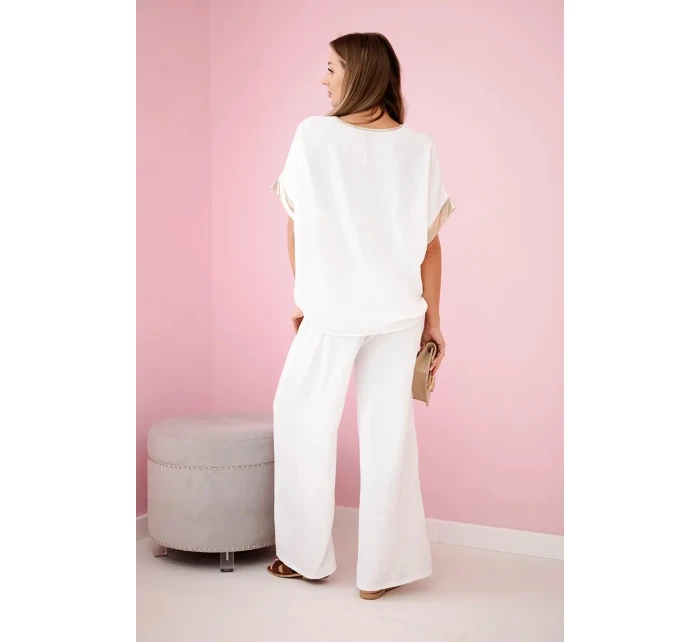 Súprava z viskózy so zlatým lemovaním ecru