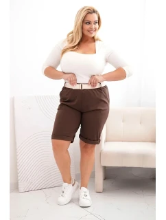 Dámske Plus veľkosť bavlnené šortky s opaskom Brown