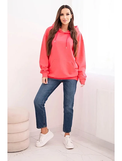 Dámská mikina s kapucí a model 21494957 z bavlny růžová - K-Fashion