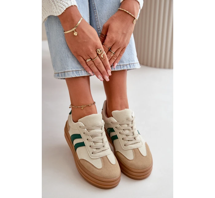 Sneakersy Damskie Na Platformie Beżowo-Zielone Nesonice Sneakersy Damskie Na Platformie Beżowo-Zielone Nesonice