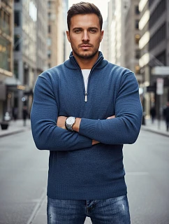 Pánsky tmavomodrý sveter FashionStreet WX2340