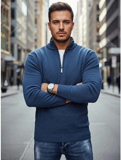 Pánsky tmavomodrý sveter FashionStreet WX2340