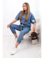 Dámsky viskózový set s krátkymi rukávmi a nohavicami denim melier Dámsky viskózový set s krátkymi rukávmi a nohavicami denim melier