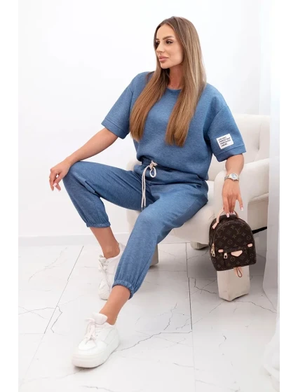 Dámsky viskózový set s krátkymi rukávmi a nohavicami denim melier Dámsky viskózový set s krátkymi rukávmi a nohavicami denim melier
