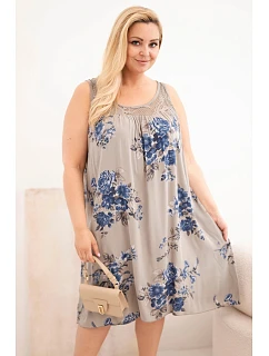 Dámské plus size viskózové šaty s květinovým vzorem a krajkovým vrškem fango