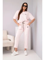 Dámská viskózová souprava s krátkým rukávem a kalhotami s lemem růžová model 21998402 - K-Fashion