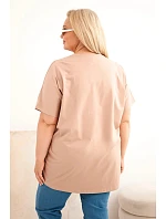 Dámská bavlněná halenka Plus Size s model 22185753 velbloudí - K-Fashion