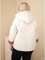 Dámská bunda Plus Size s kapucí a leopardím lemováním béžová světlá