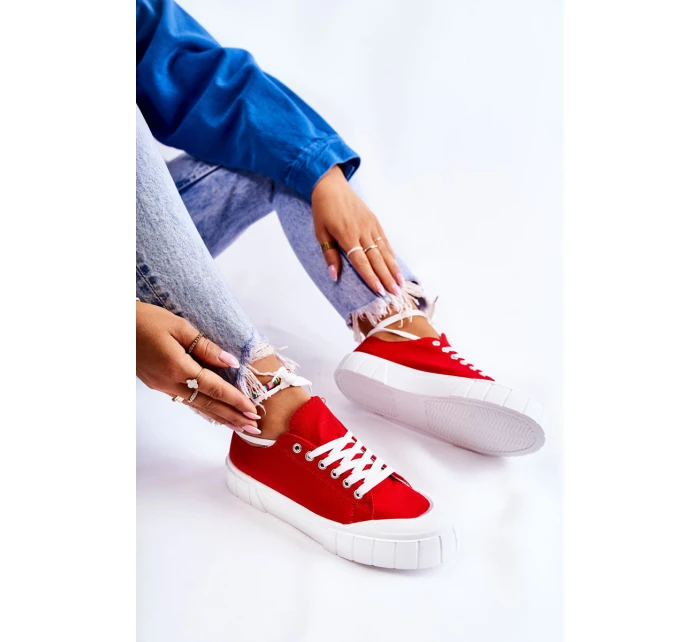 Damskie Trampki Na Platformie Czerwone Comes