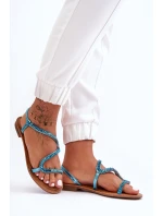 Wsuwane Sandały Damskie Z Ozdobami Niebieskie Hayen Wsuwane Sandały Damskie Z Ozdobami Niebieskie Hayen