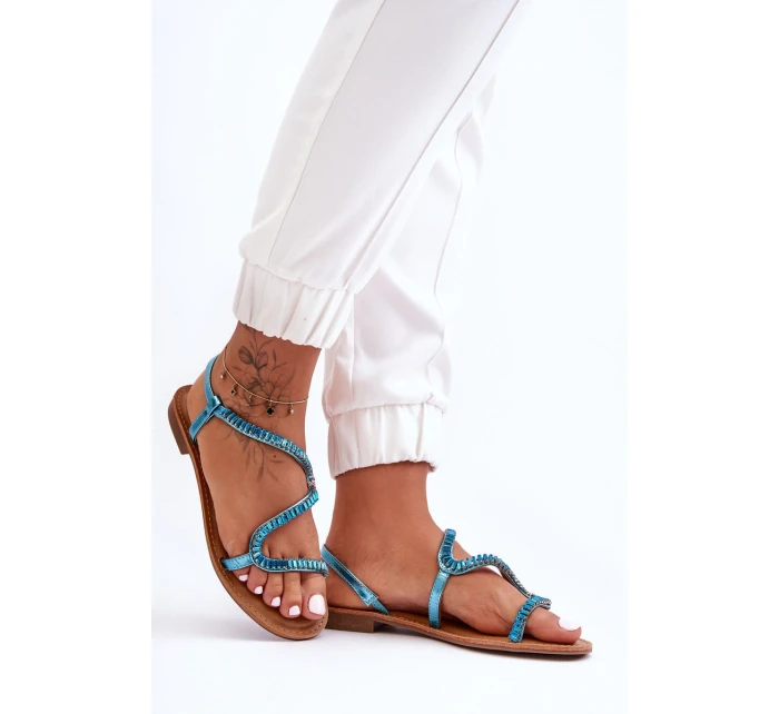 Wsuwane Sandały Damskie Z Ozdobami Niebieskie Hayen Wsuwane Sandały Damskie Z Ozdobami Niebieskie Hayen